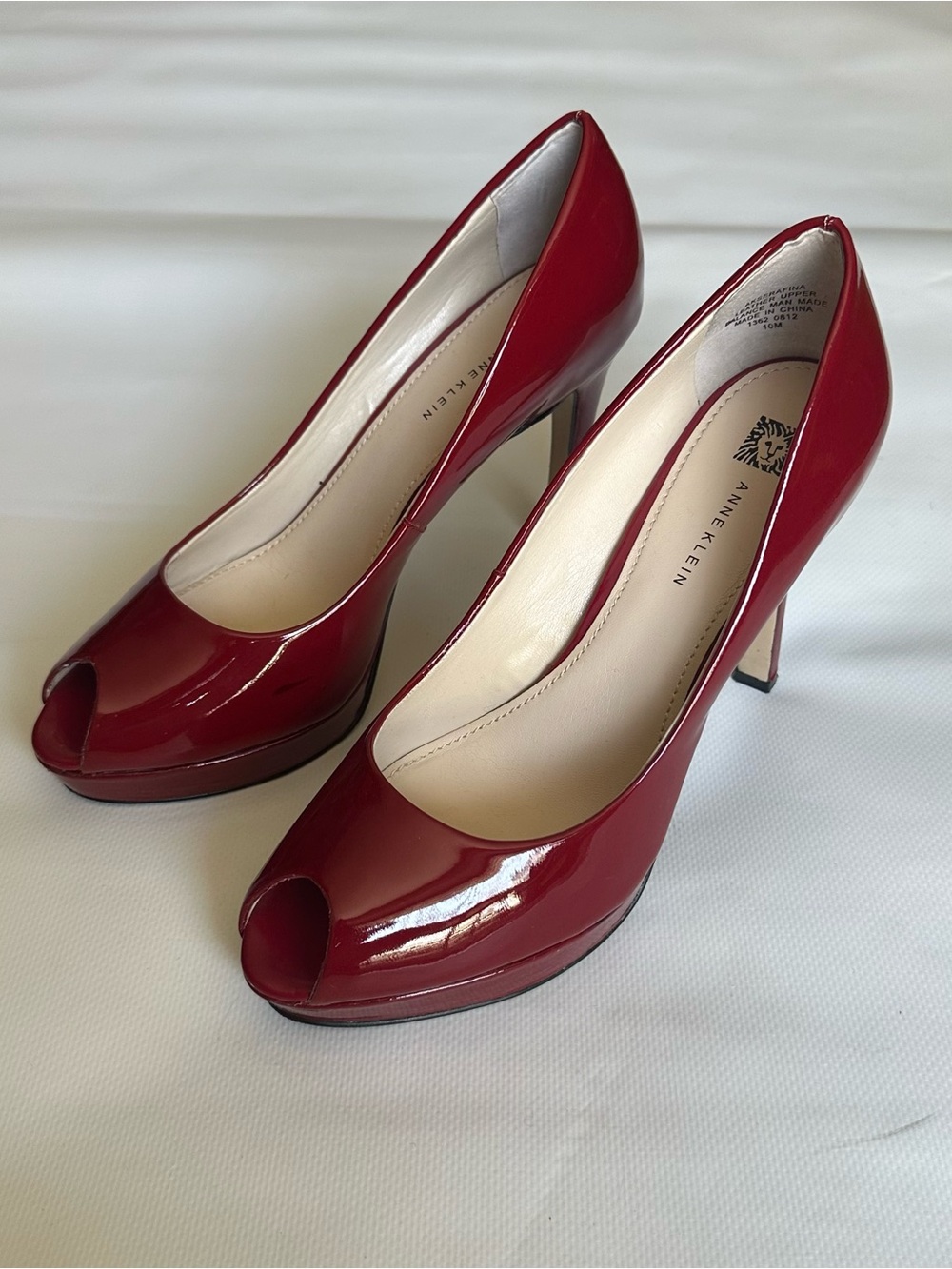 Anne Klein Red Patent Leather Peep-Toe Platform Pumps Size 10